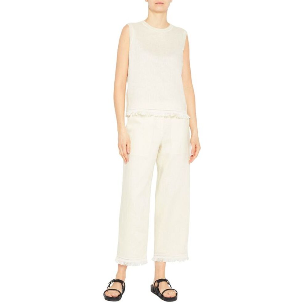 Theory Fringe Hem Top In Ecru S